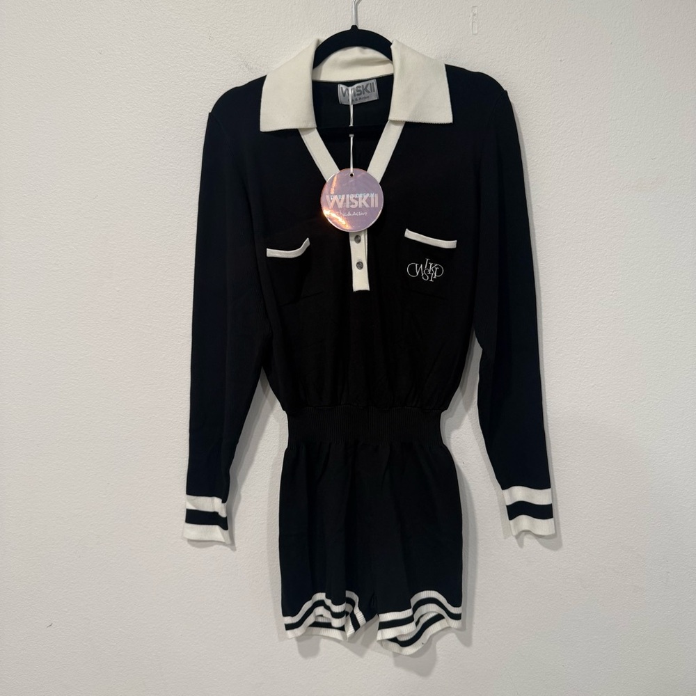 WISKII Sleek V-Neck Polo Playsuit in Black L - Picture 2 of 6